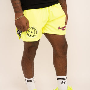 Global Racing Team Nylon Shorts- Neon Yellow