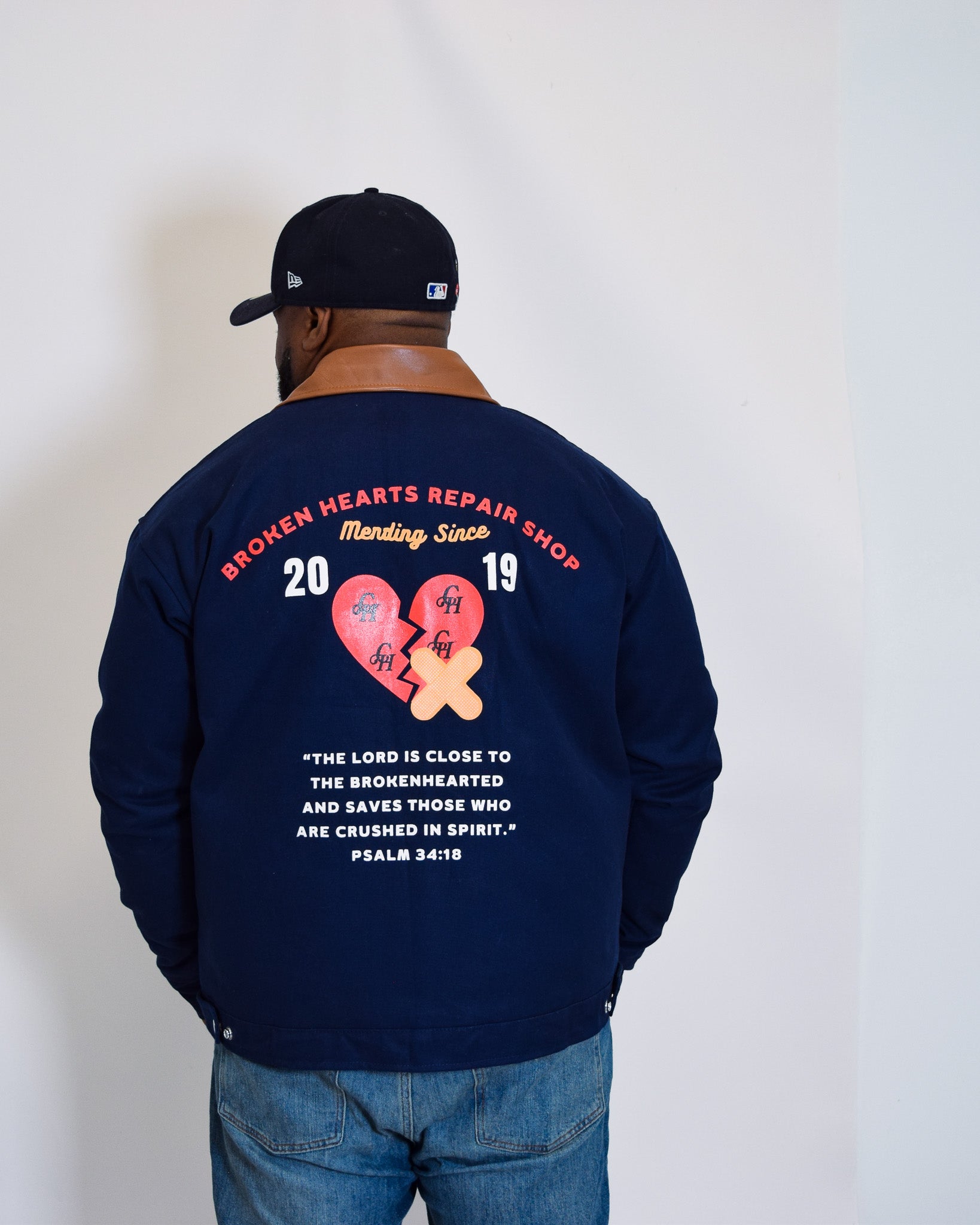 Broken Hearts Repair Shop Trucker Jacket- Navy