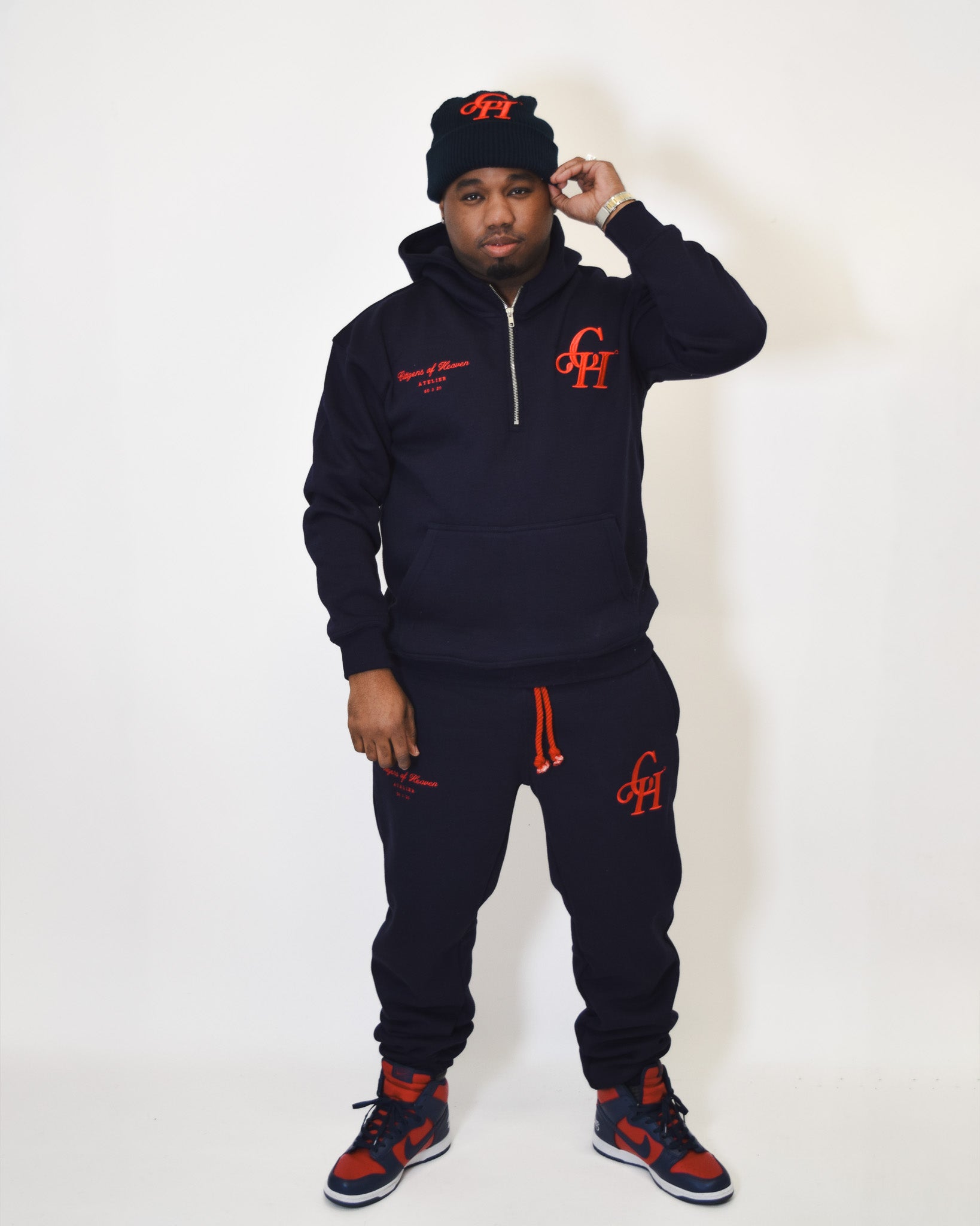 On The Go Half Zip Hooded Sweat Set- Navy