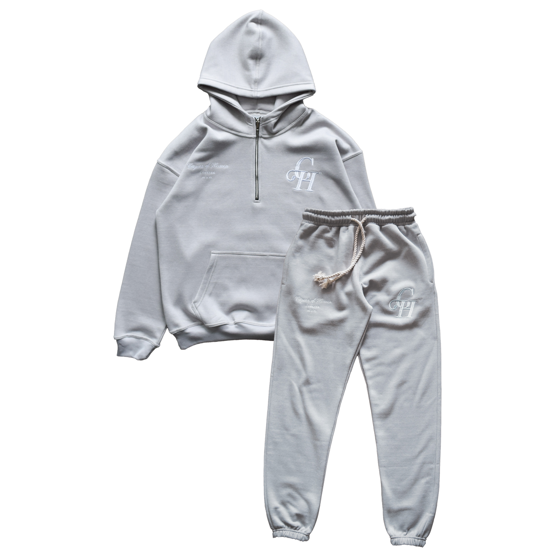 On The Go Half Zip Hooded Sweat Set- Cool Gray