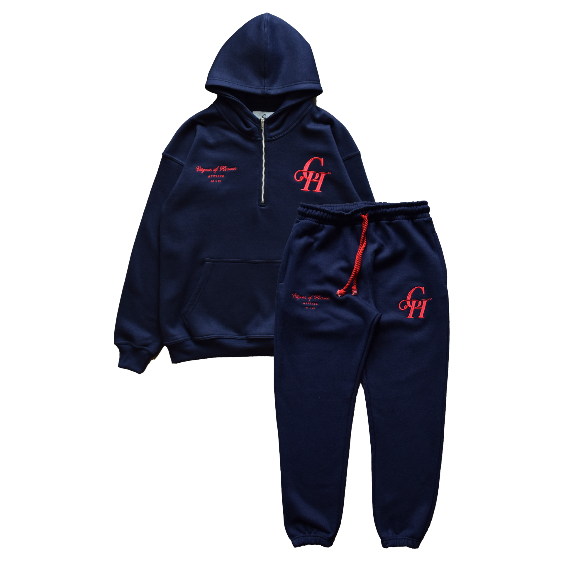 On The Go Half Zip Hooded Sweat Set- Navy