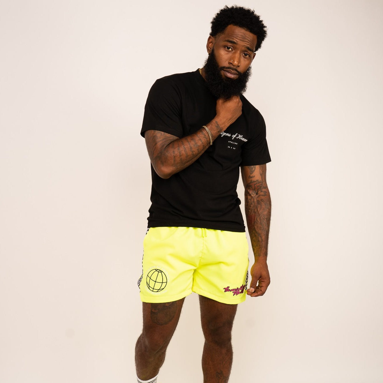 Global Racing Team Nylon Shorts- Neon Yellow