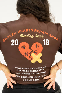Ladies Broken Hearts Repair Shop Bodysuit- Brown